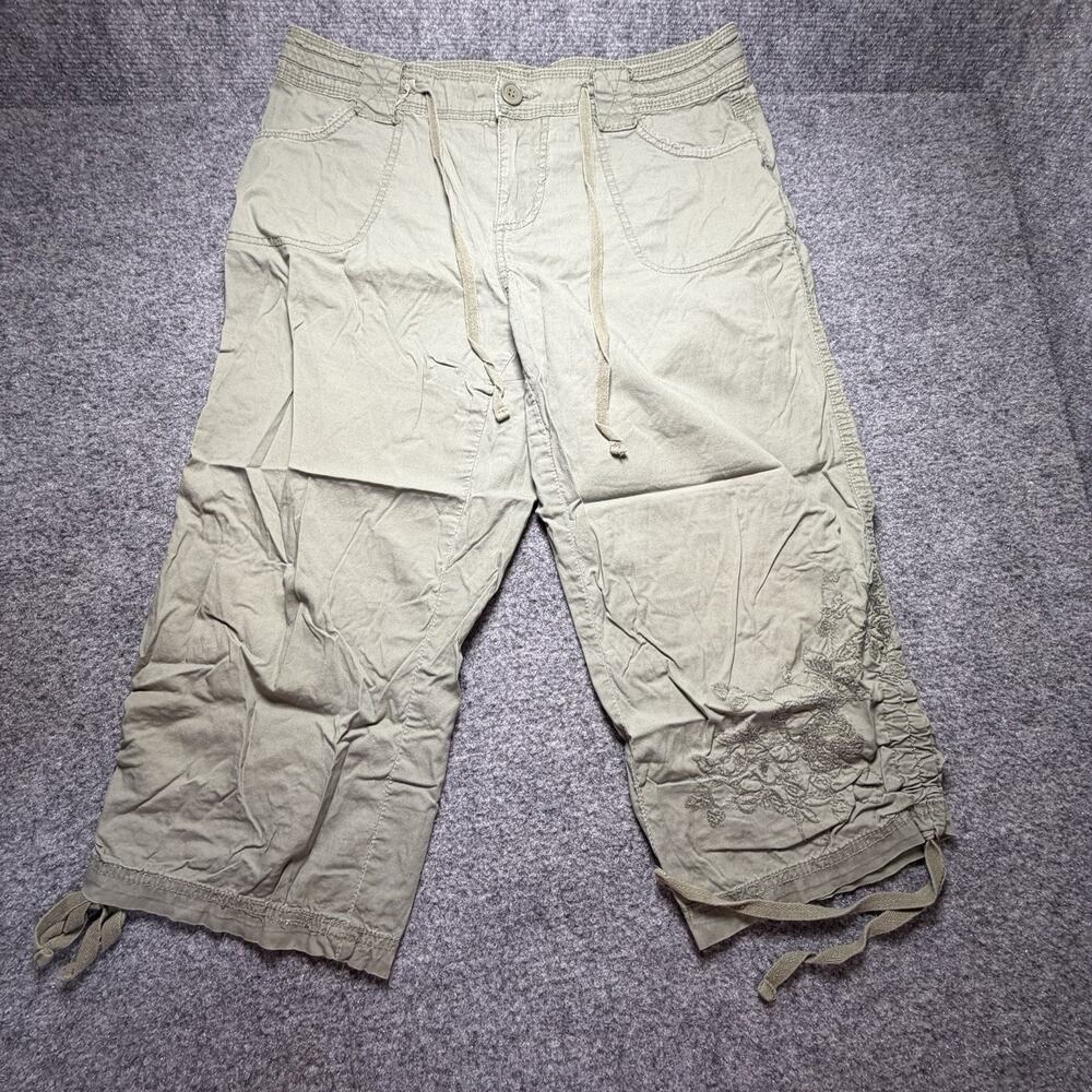 Vintage Faded Glory Embroidered Capri Style Cropped Wide Leg Cargo Pants Size 6